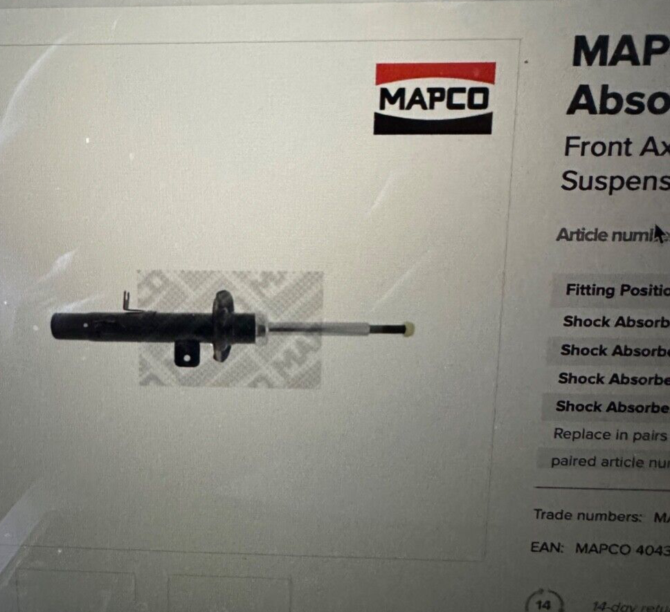 20354 Mapco Front Near Side Left Hand Side Shock Absorber fits Citroen Peugeot