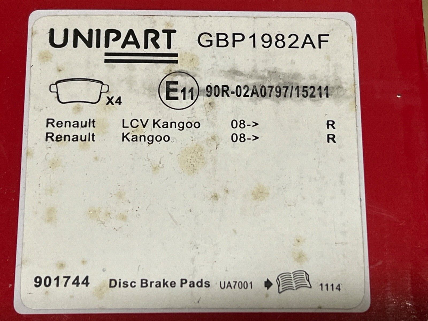 Unipart GBP1982AF Rear Brake Pads fits Mercedes Citan 1.2 1.5 Renault Kangoo