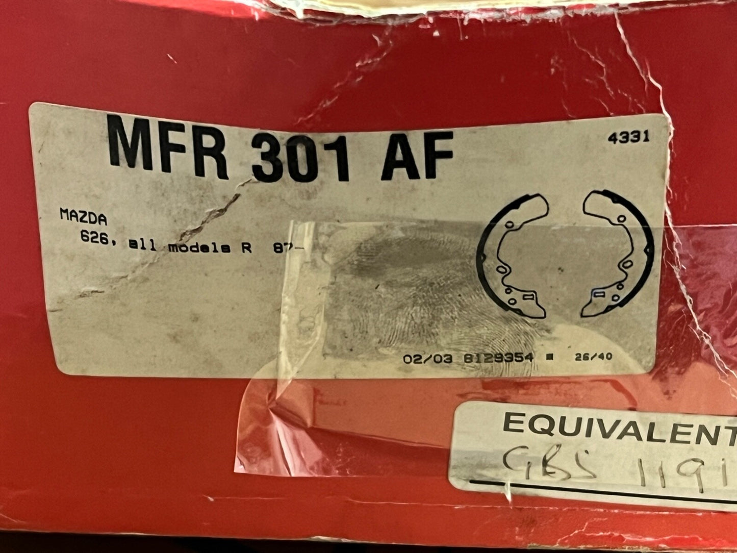 MFR301AF Rear Brake Shoes fits Mazda 626 All Model 1987-onwards