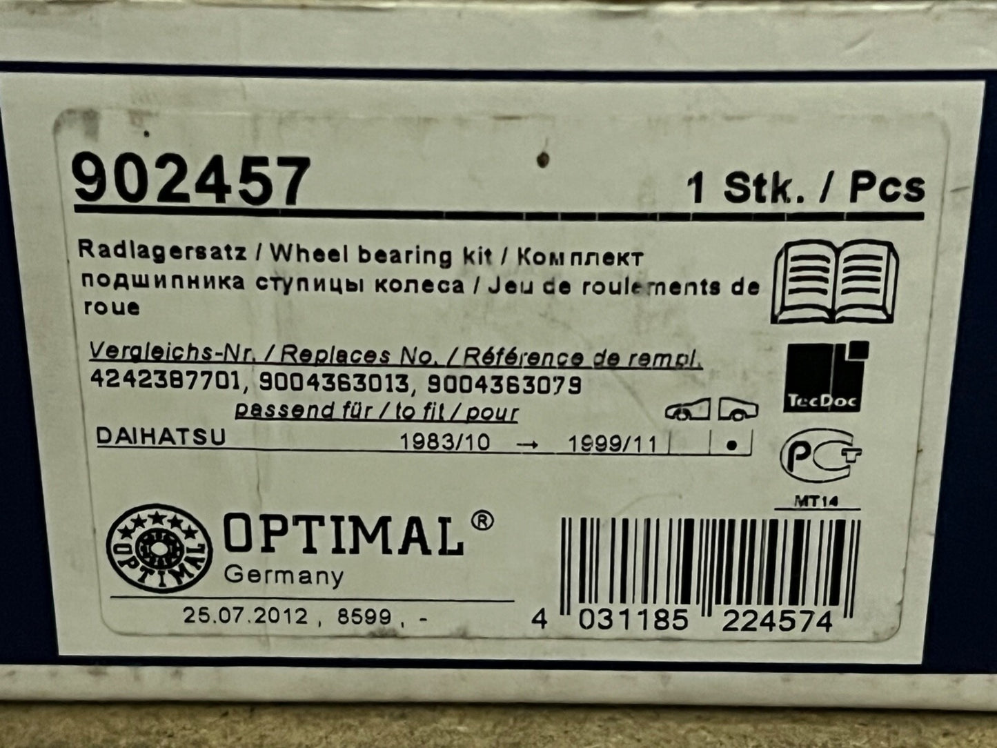 Optimal 902457 Wheel Bearing Kit fits Daihatsu Charade