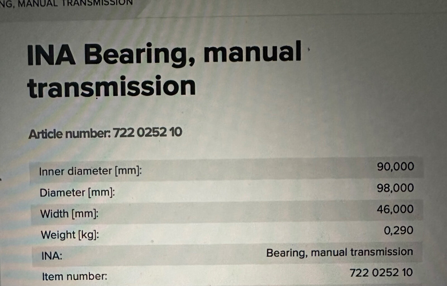722025210 INA Manual Transmission Bearing fits Renault Volvo Trucks