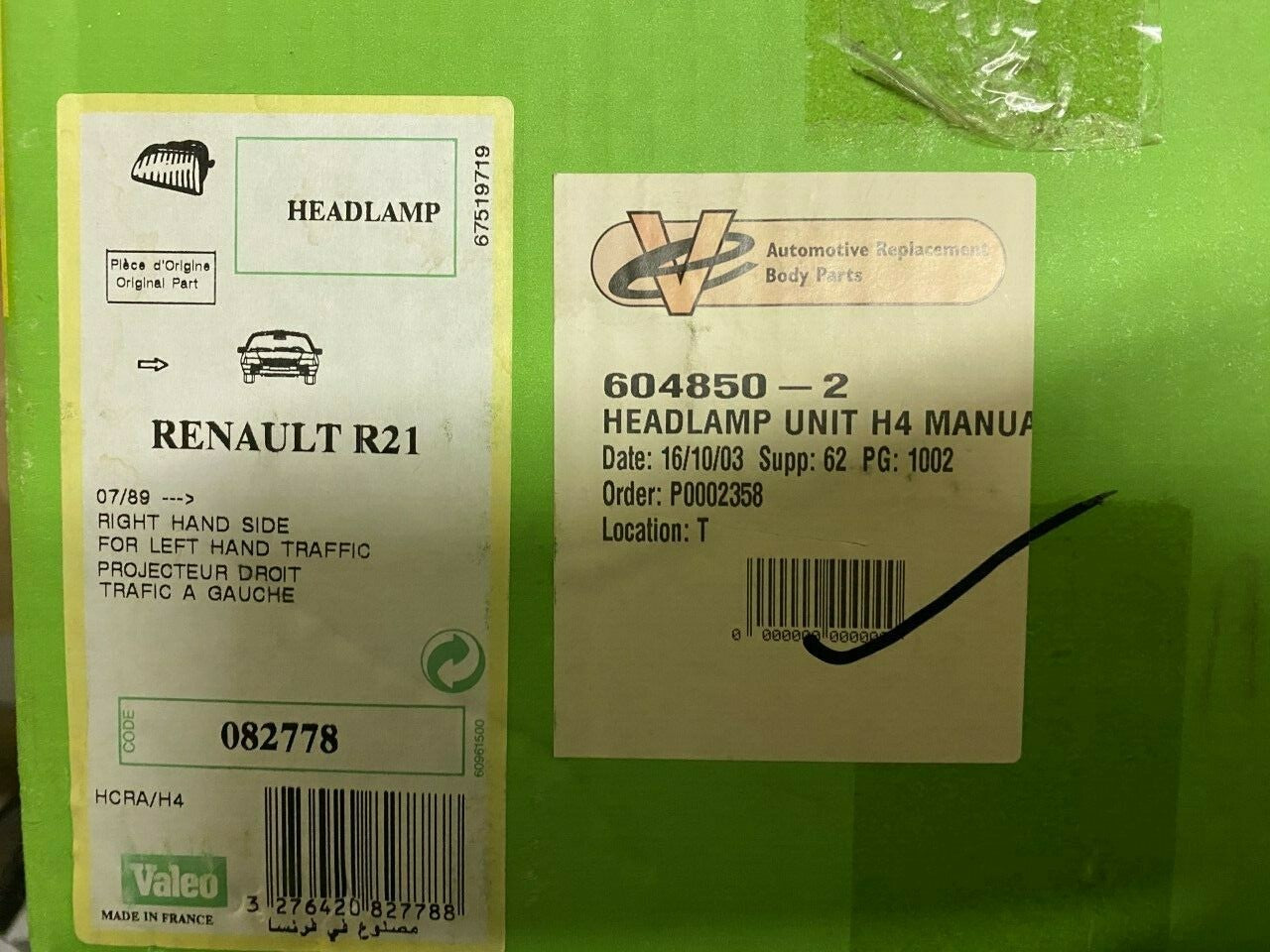 Valeo 082778 Headlight Lamp Off Side Right Hand fits Renault 21