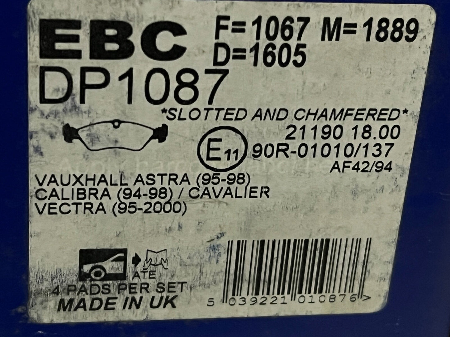 EBC DP1087 Front Brake Pad Set fits Vauxhall Astra Calibra Vectra Cavalier