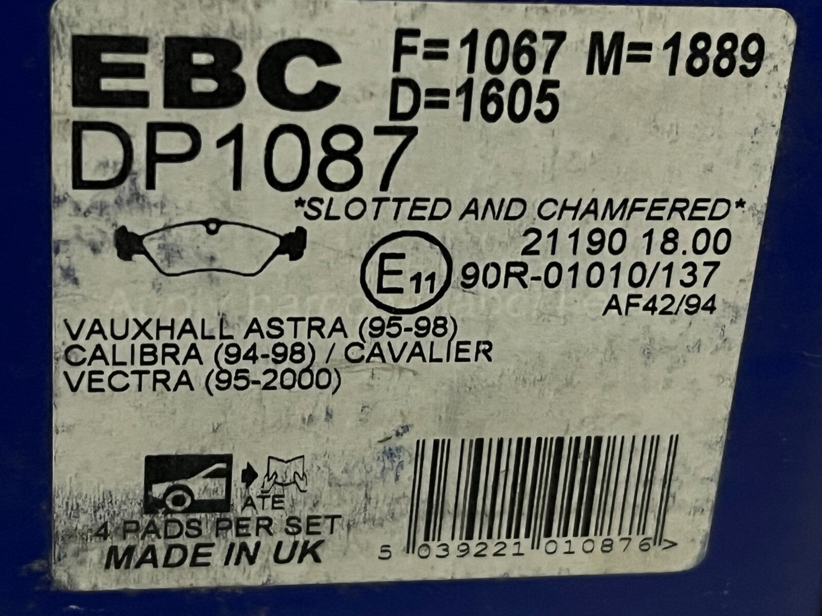 EBC DP1087 Front Brake Pad Set fits Vauxhall Astra Calibra Vectra Cavalier