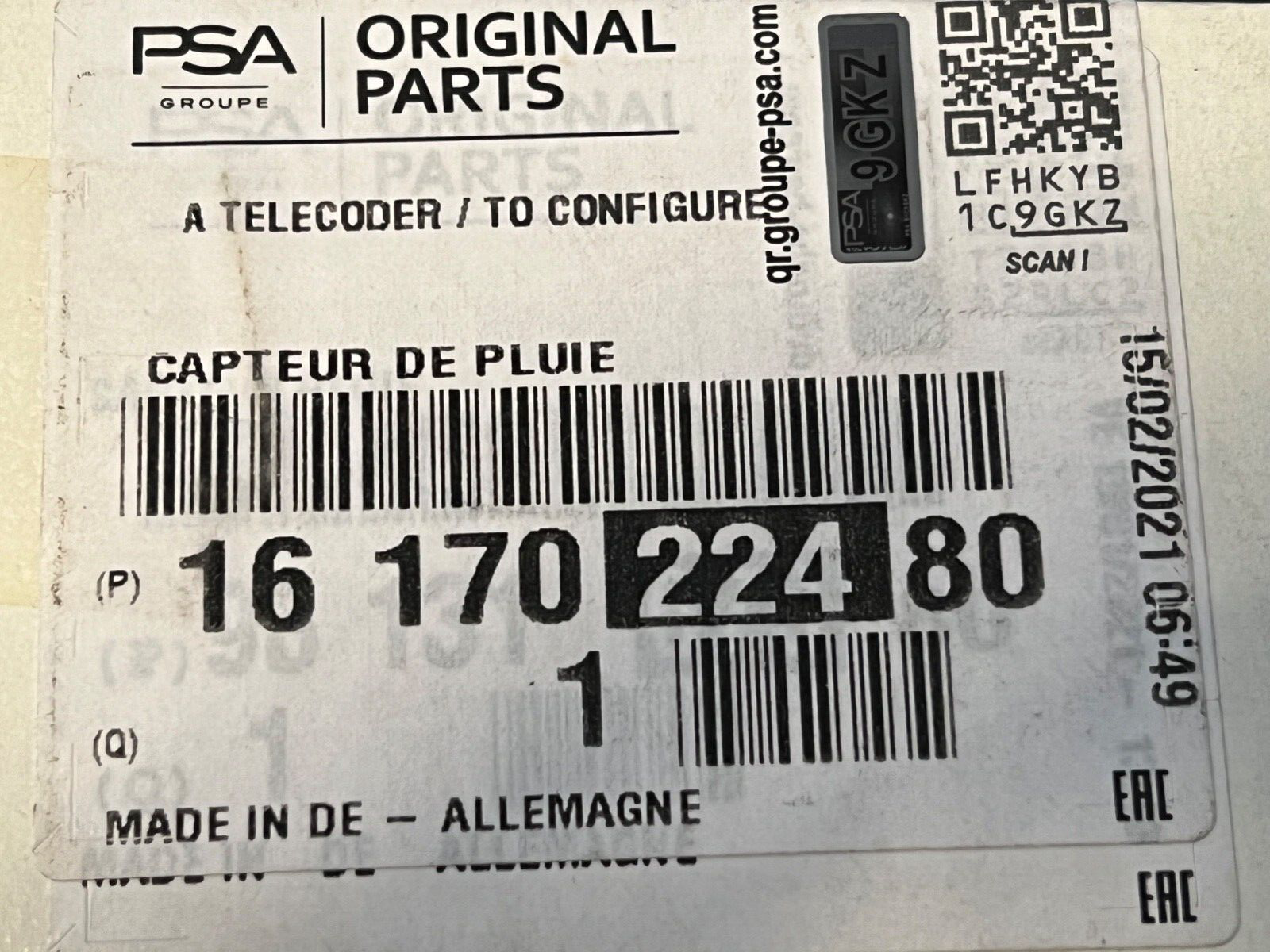 Genuine Peugeot Rain Sensor 1617022480 fit Vauxhall Crossland Grandland Citroen