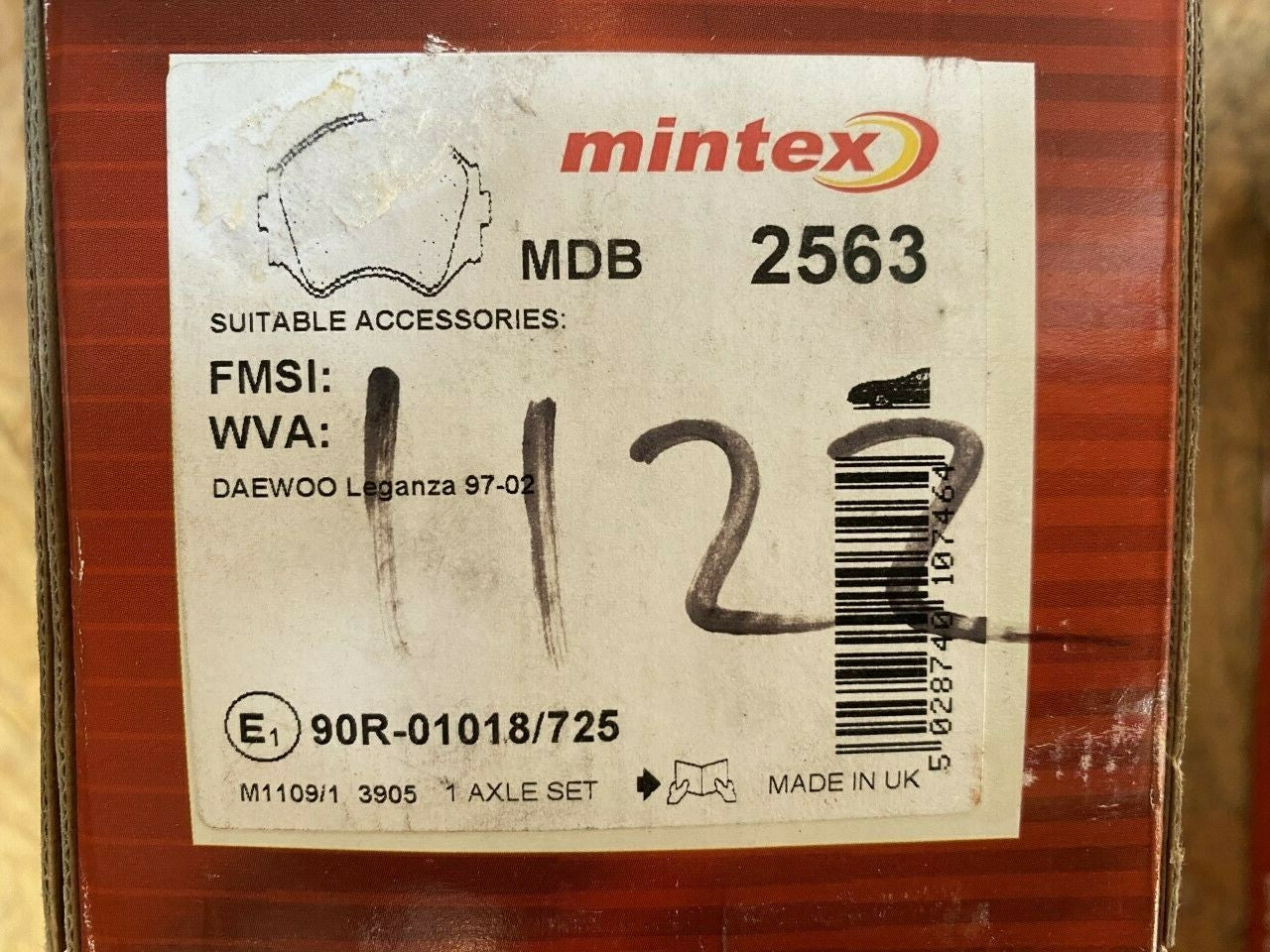 Mintex MDB2563 Front Brake Pad Set fits Daewoo Chevrolet