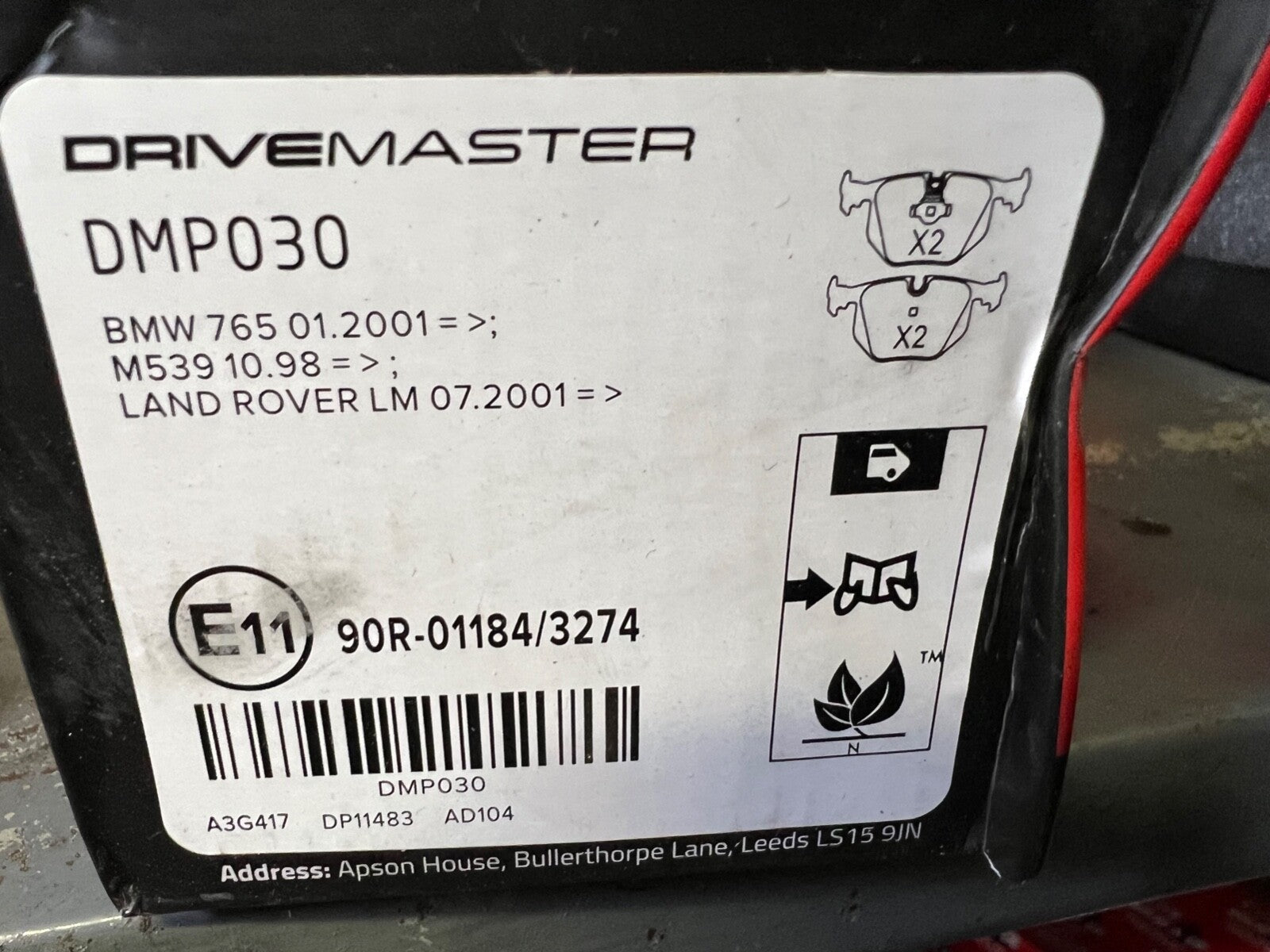 Rear Brake Pads fits BMW 765 / M539 Land Rover Drivemaster DMP030