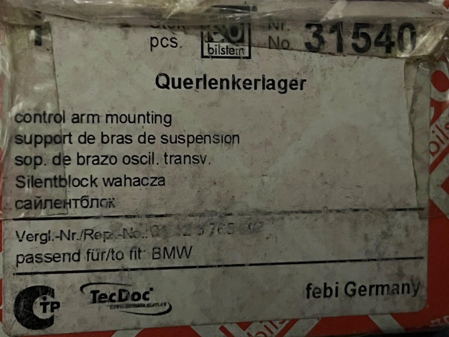 febi 31540 Suspension Control Arm Bush fits BMW 1 Series 3 Series X1