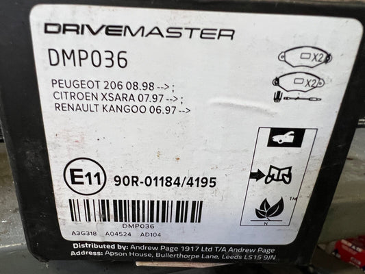 Front Brake Pads fits Peugeot Citroen Renault 1997 - onwards Drivemaster DMP036