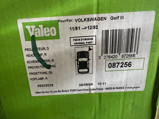087256 Valeo Headlight Lamp Off Side Right Hand fit VW Volkswagen Golf MK3 91-92
