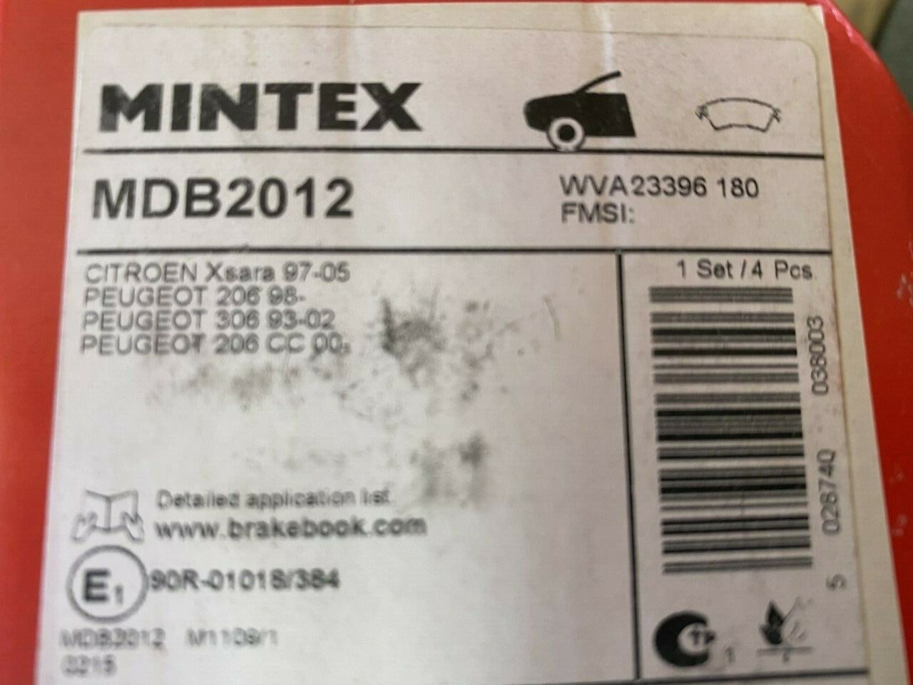 Mintex MDB2012 Front Brake Pad Set fits Citroen Peugeot