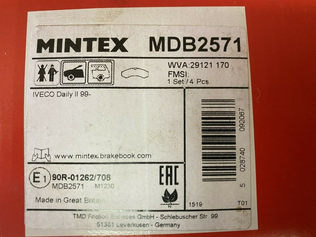 Mintex MDB2571 Front Brake Pad Set fits Iveco