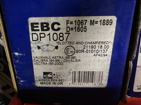 EBC DP1087 Front Brake Pad Set fits Vauxhall Astra Calibra Vectra Cavalier