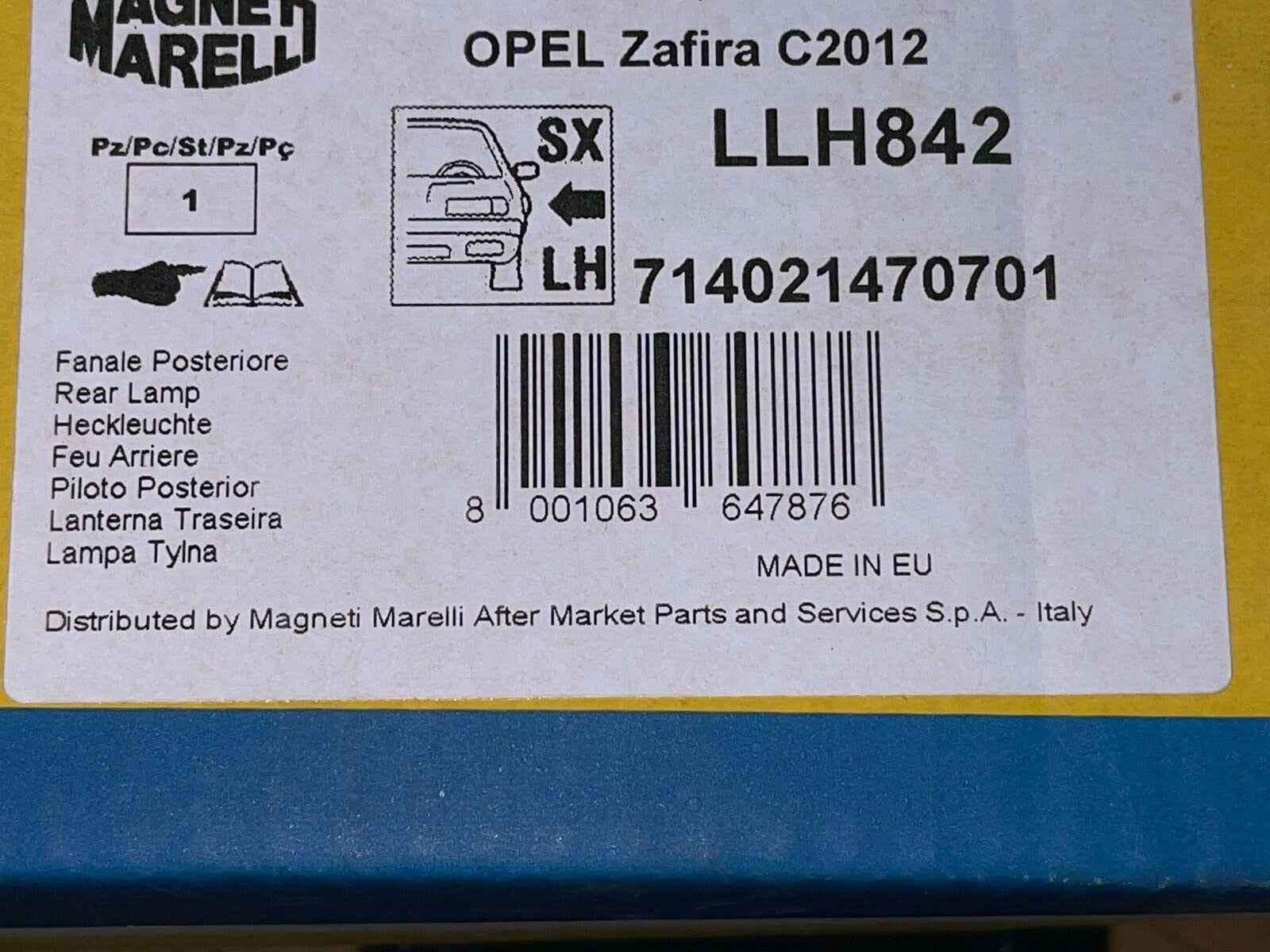 Marelli LLH842 Rear Near Side Left Hand Side Lamp Unit fits Vauxhall