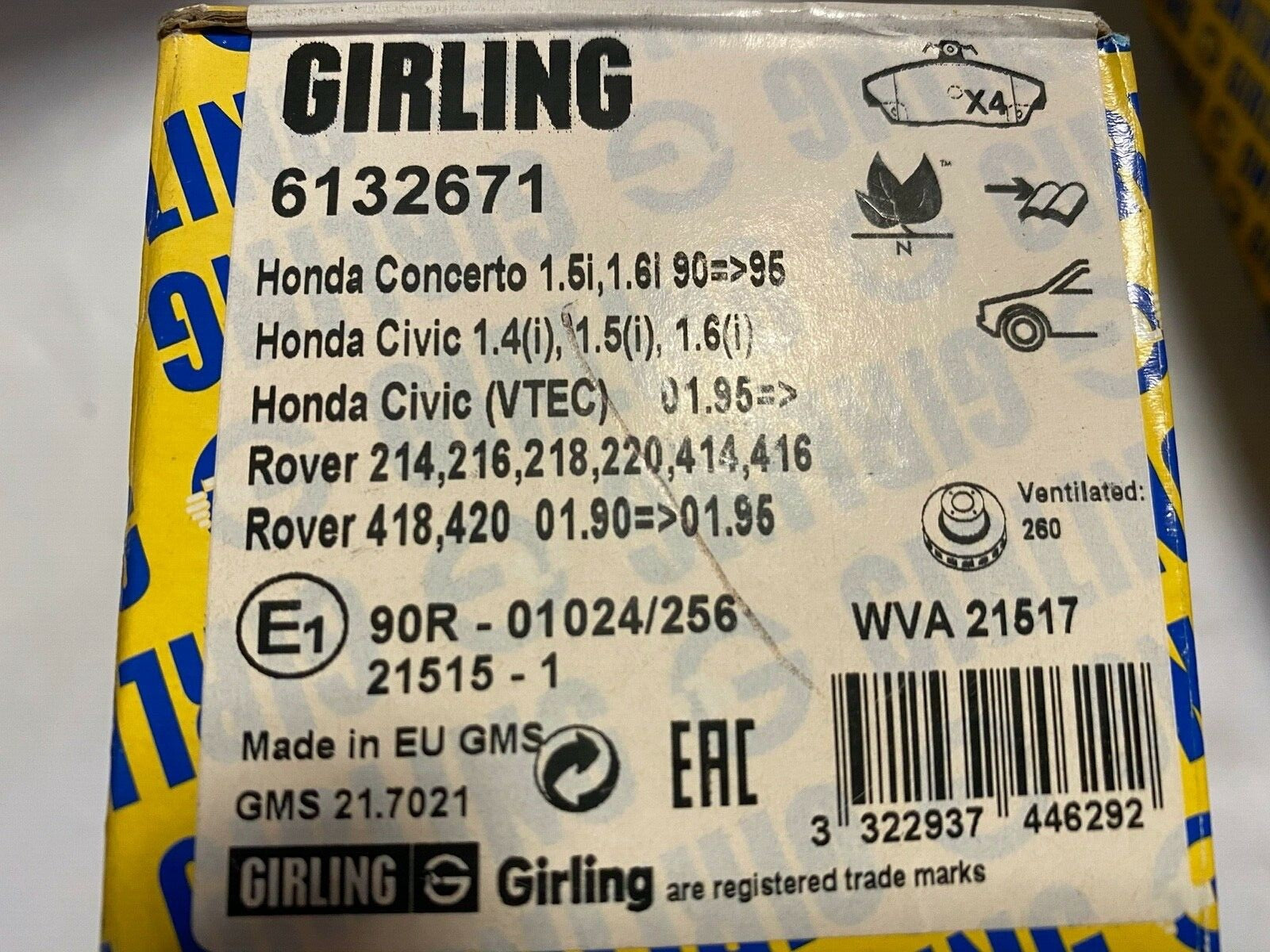Girling 6132671 GDB3267 Front Brake Pad Set fits Honda