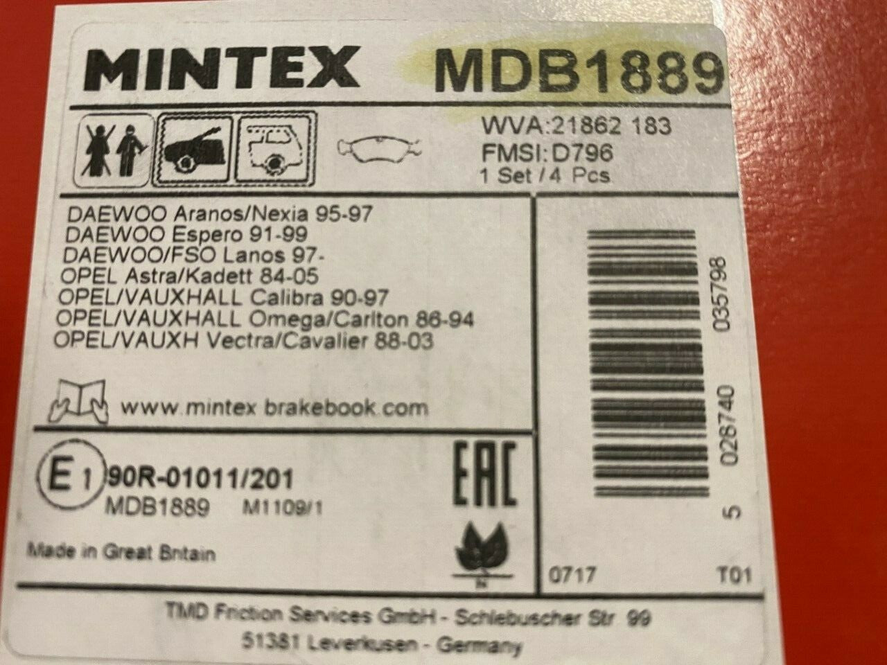 Mintex MDB1889 Front Brake Pad Set