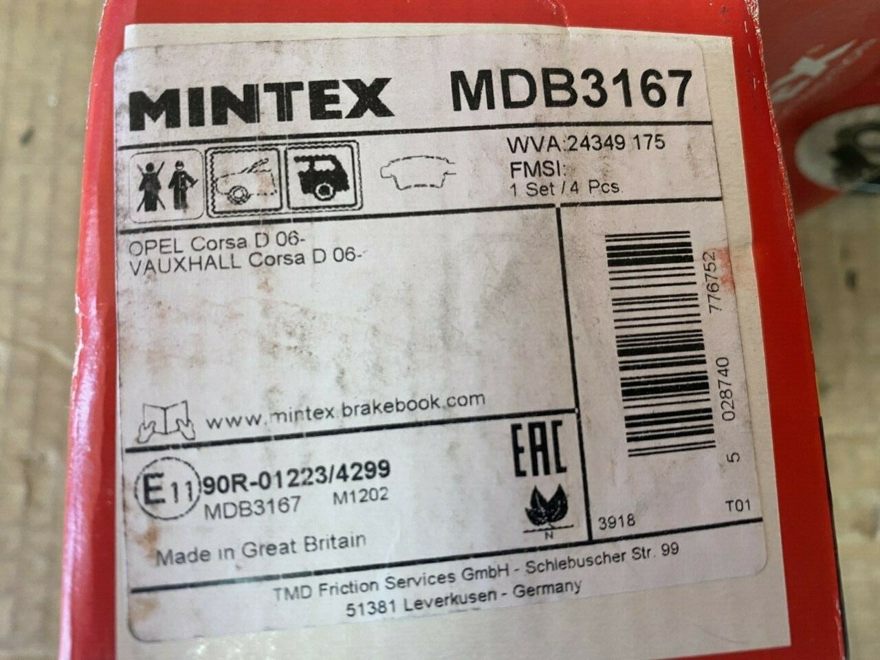 Mintex MDB3167 Rear Brake Pad Set fits Opel Vauxhall