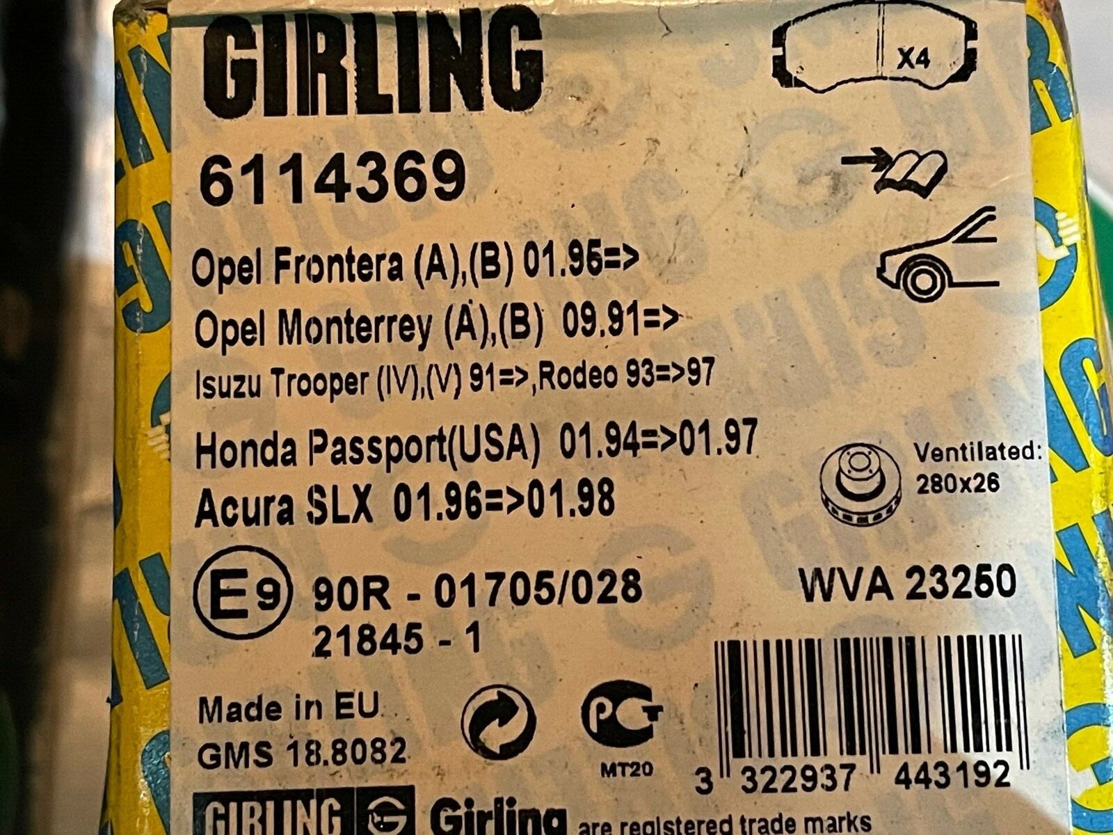 Girling 6114369 LP1552 front Brake Pad Set fits Vauxhall Opel