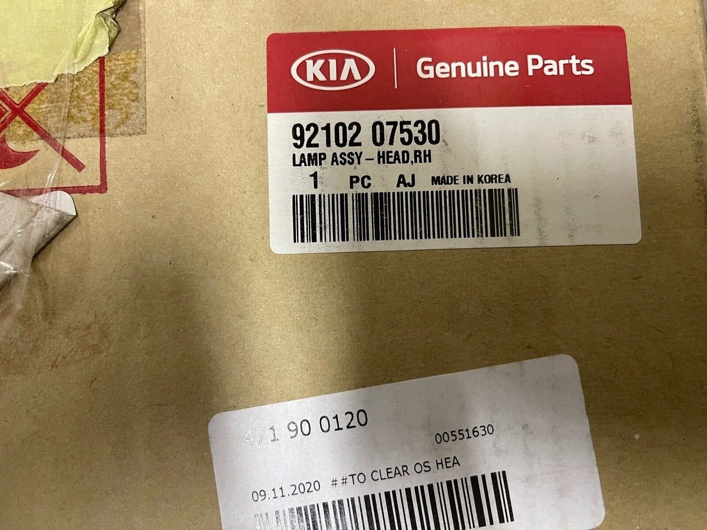 9210207530 Genuine Kia Picanto Off Side Drivers Side Headlight Lamp
