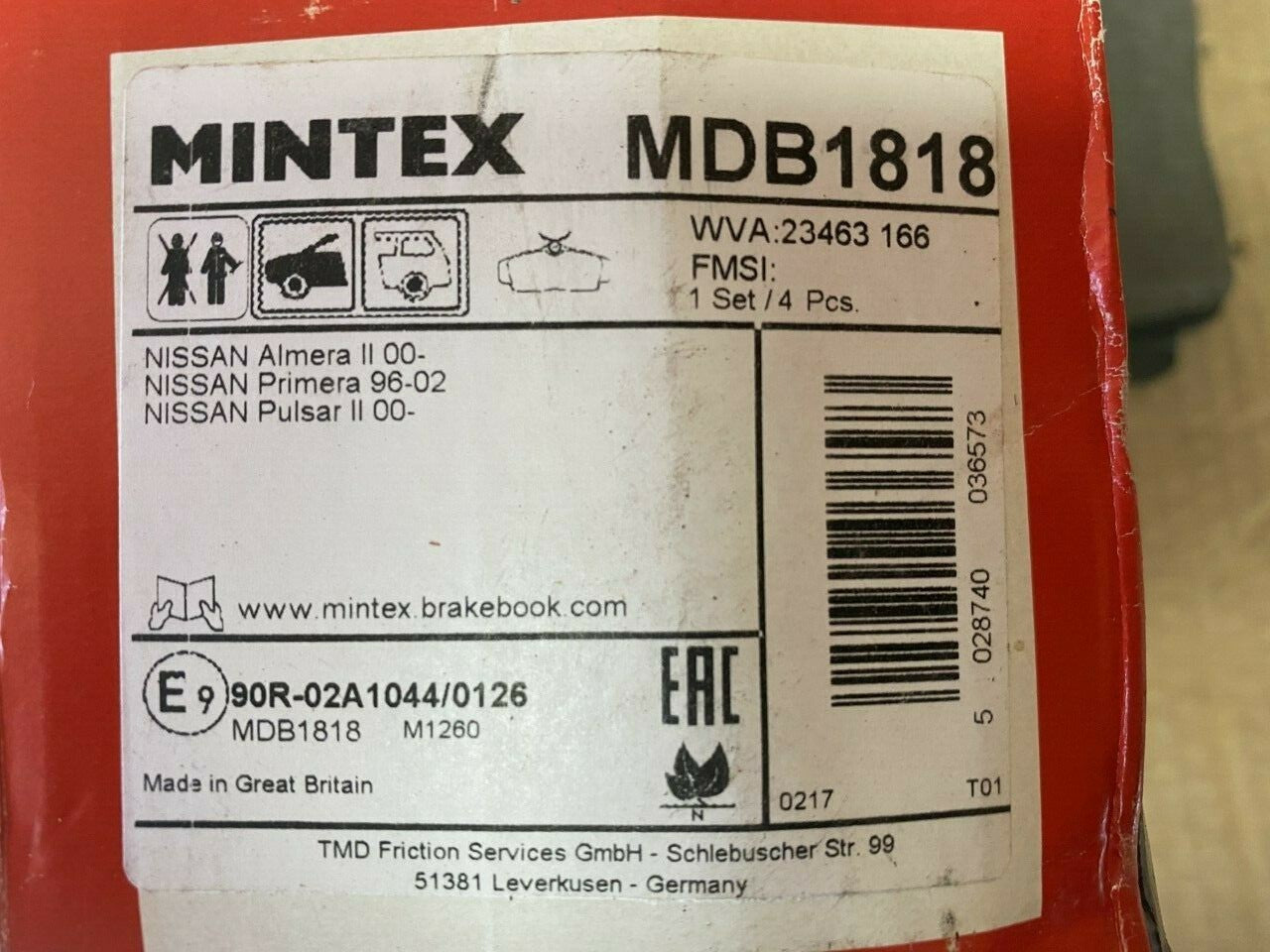 Mintex MDB1818 Front Brake Pad Set fits Nissan