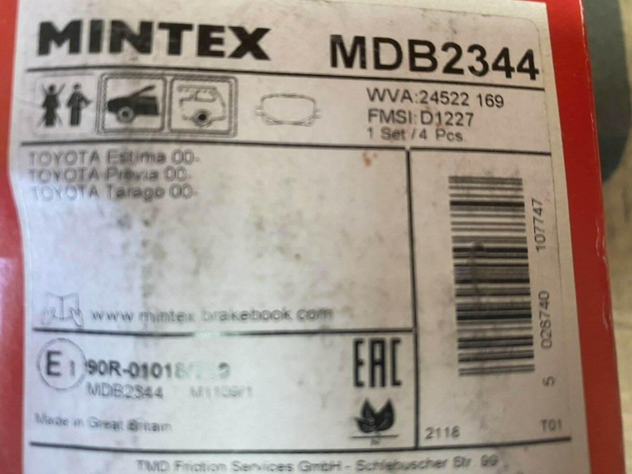 Mintex MDB2344 Front Brake Pad Set fits Toyota