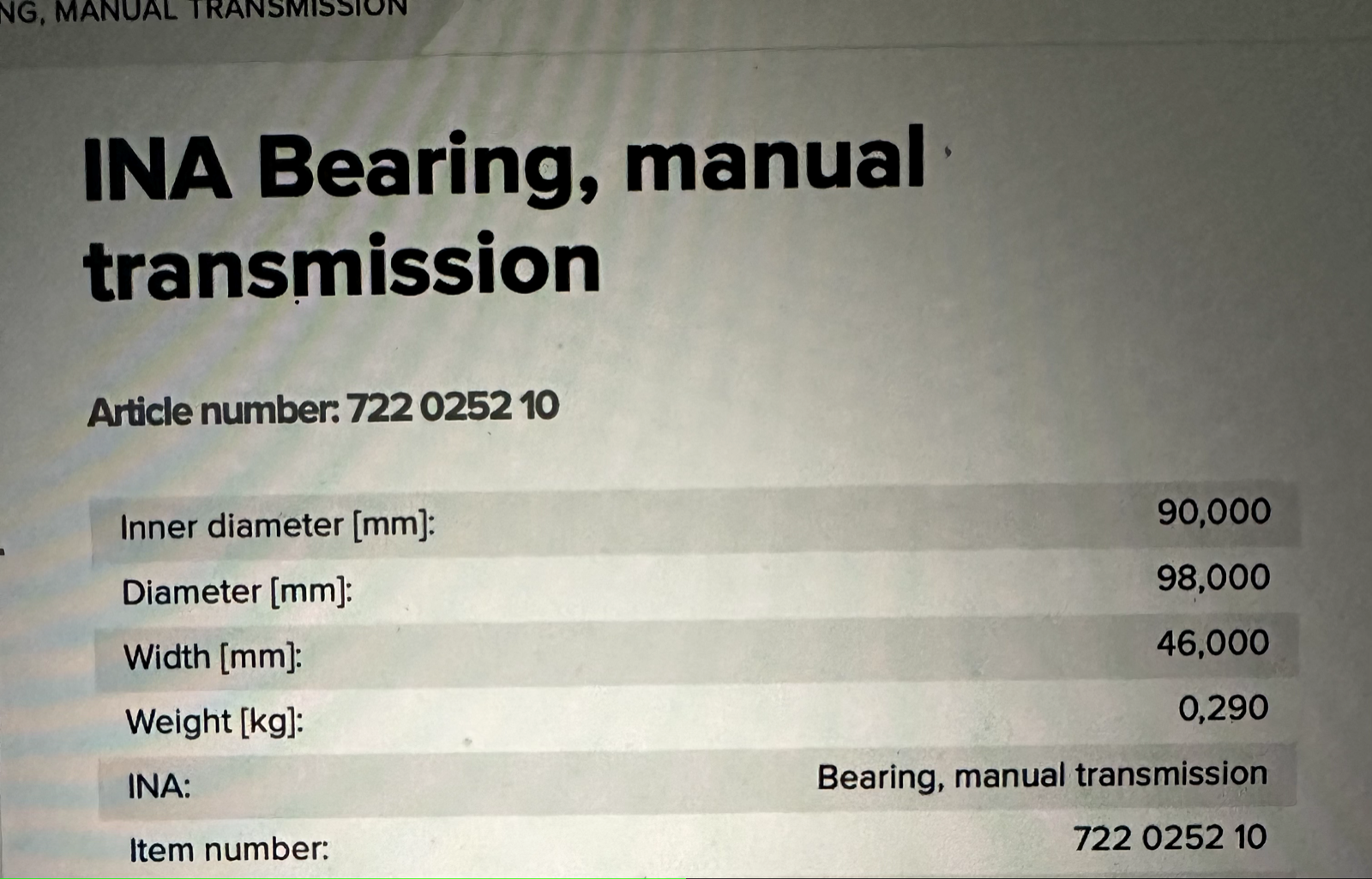 722025210 INA Manual Transmission Bearing fits Renault Volvo Trucks