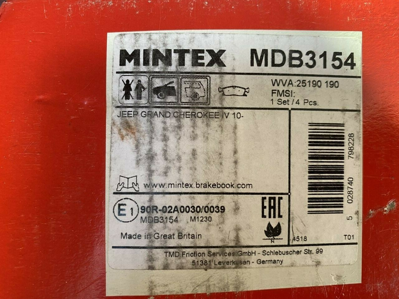 Mintex MDB3154 Front Brake Pad Set fits Jeep