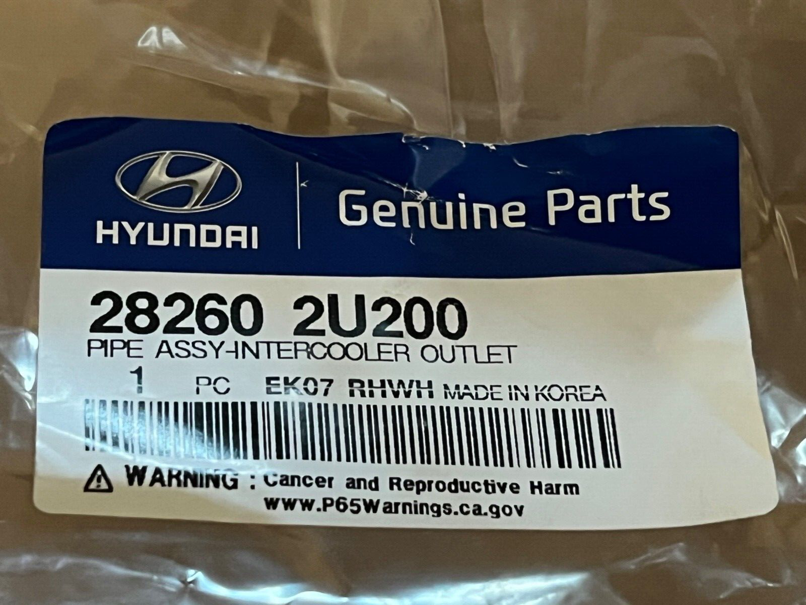 Genuine Hyundai 282602U200 Intercooler Hose / Pipe fits Tucson 1.6 CRDi 2018-20