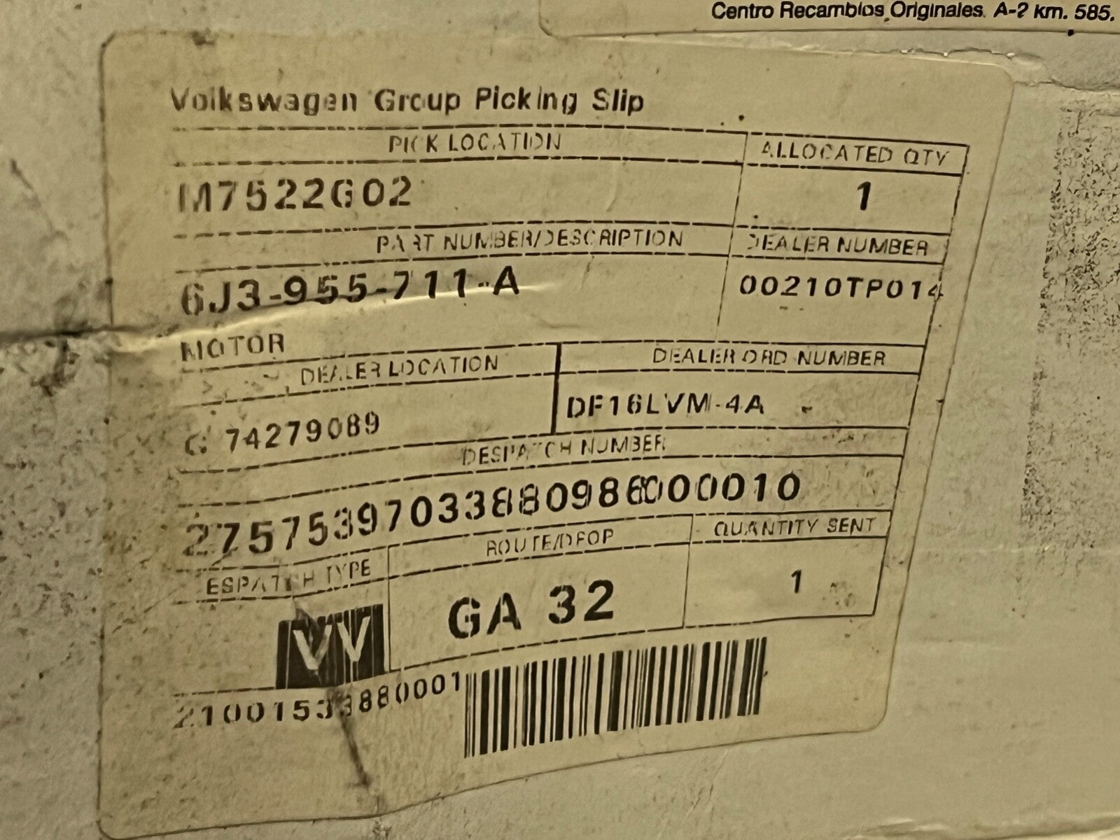 Genuine Seat 6J3955711A fits Seat Audi VW 6J Rear Wiper Motor