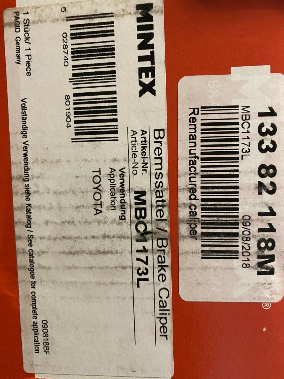 Mintex MBC1173L DC83254 Left Hand Side Brake Caliper fits Toyota