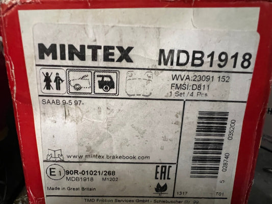 Mintex MDB1918 Rear Brake Pad Set fits Saab 9-5 1997-onwards