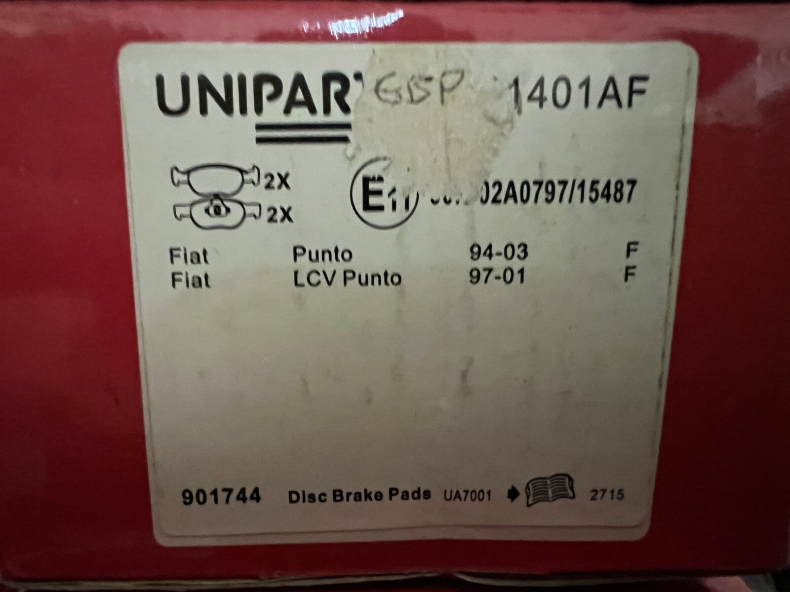 Front Brake Pads Set fits Fiat Punto 1994-2001  Unipart GBP 1401AF