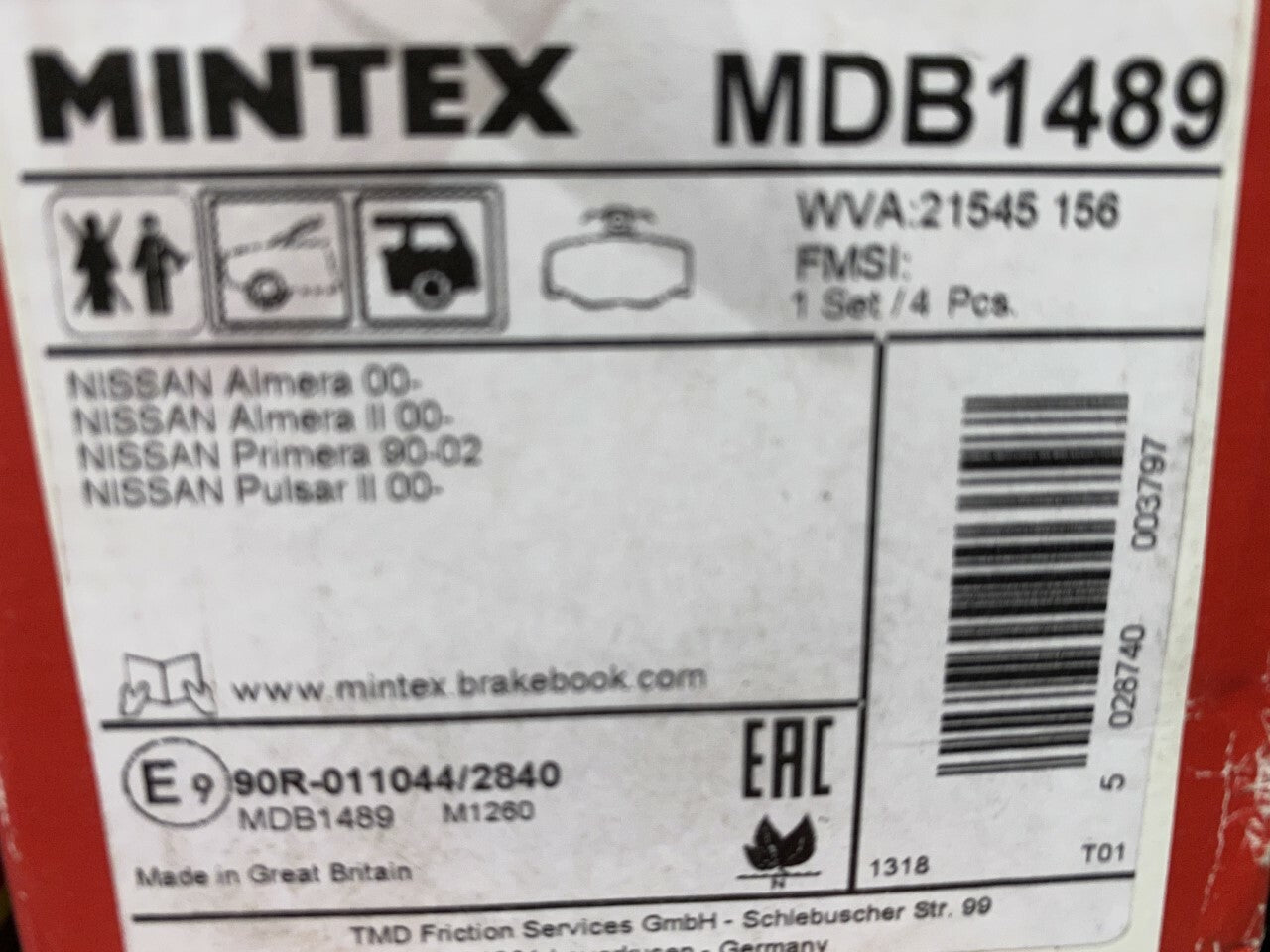 Mintex MDB1489 Rear Brake Pad Set fits Nissan