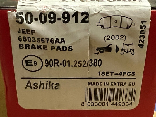 Ashika 50-09-912 Front Brake Pad Set fits Jeep Chrysler Dodge