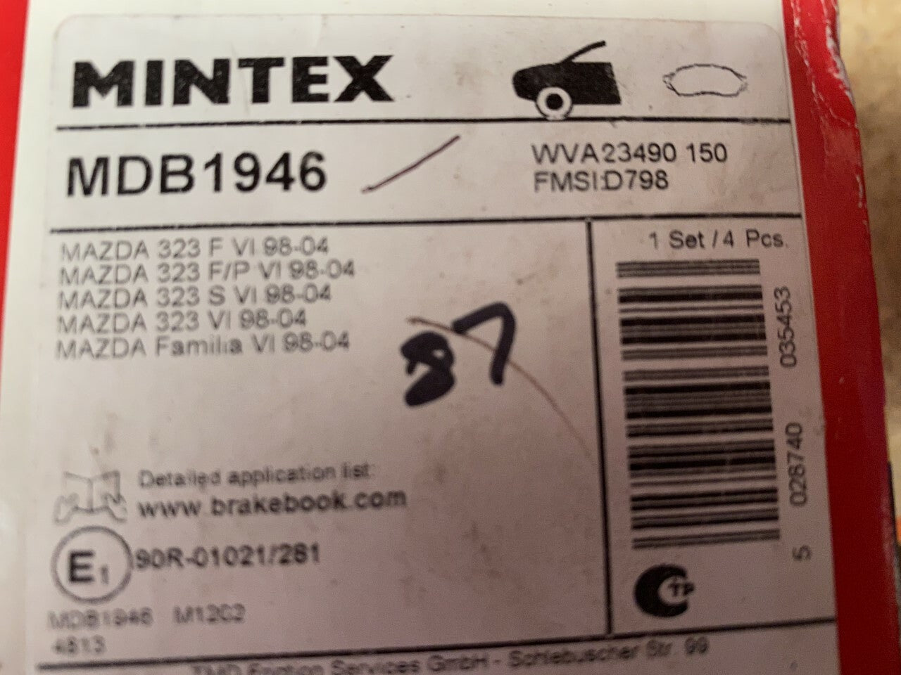 Mintex MDB1946 Front Brake Pad Set fits Mazda
