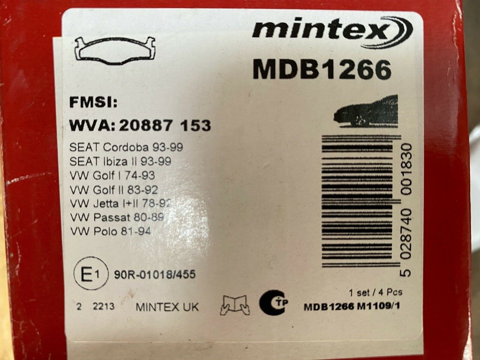 Mintex MDB1266 Front Brake Pad Set fits VW Seat