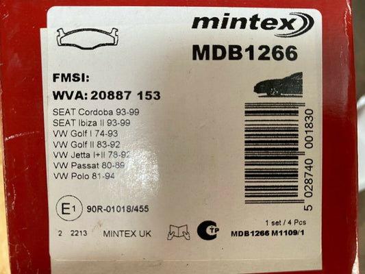 Mintex MDB1266 Front Brake Pad Set fits VW Seat
