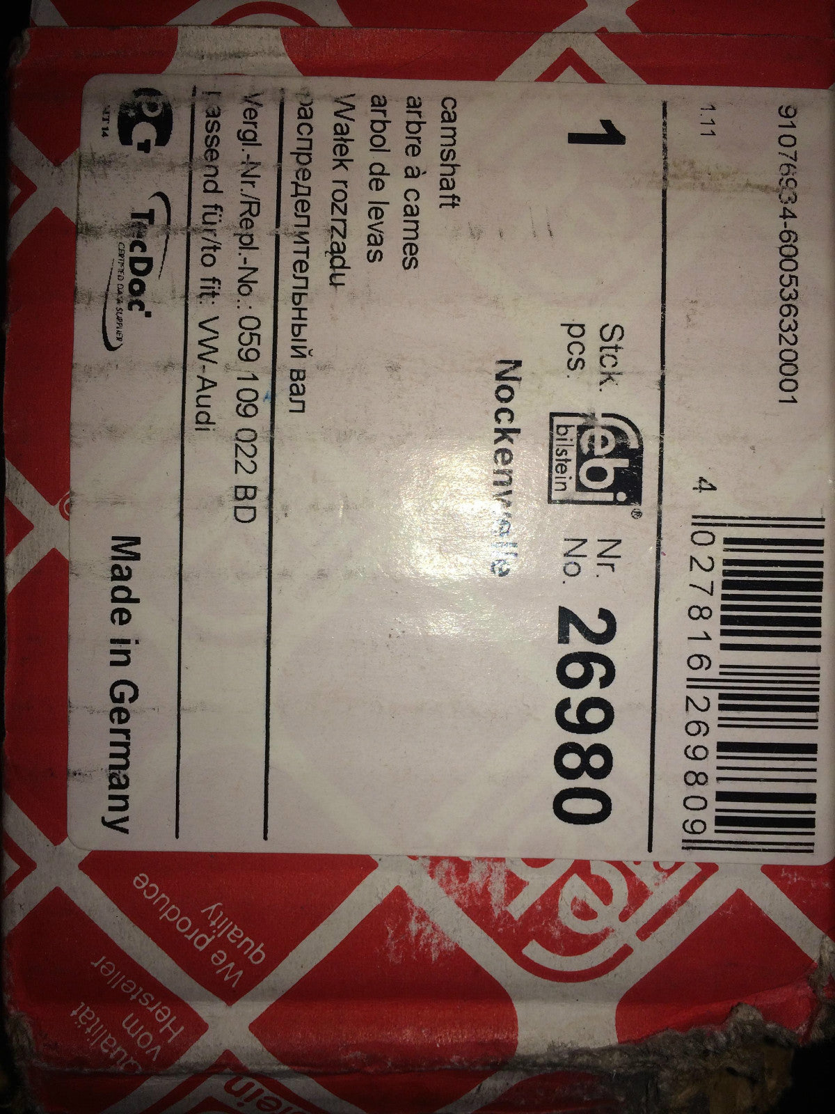 Camshaft Audi A4/A6/A8 VW Passat Skoda Superb 26980 Febi Bilstein **NEW**