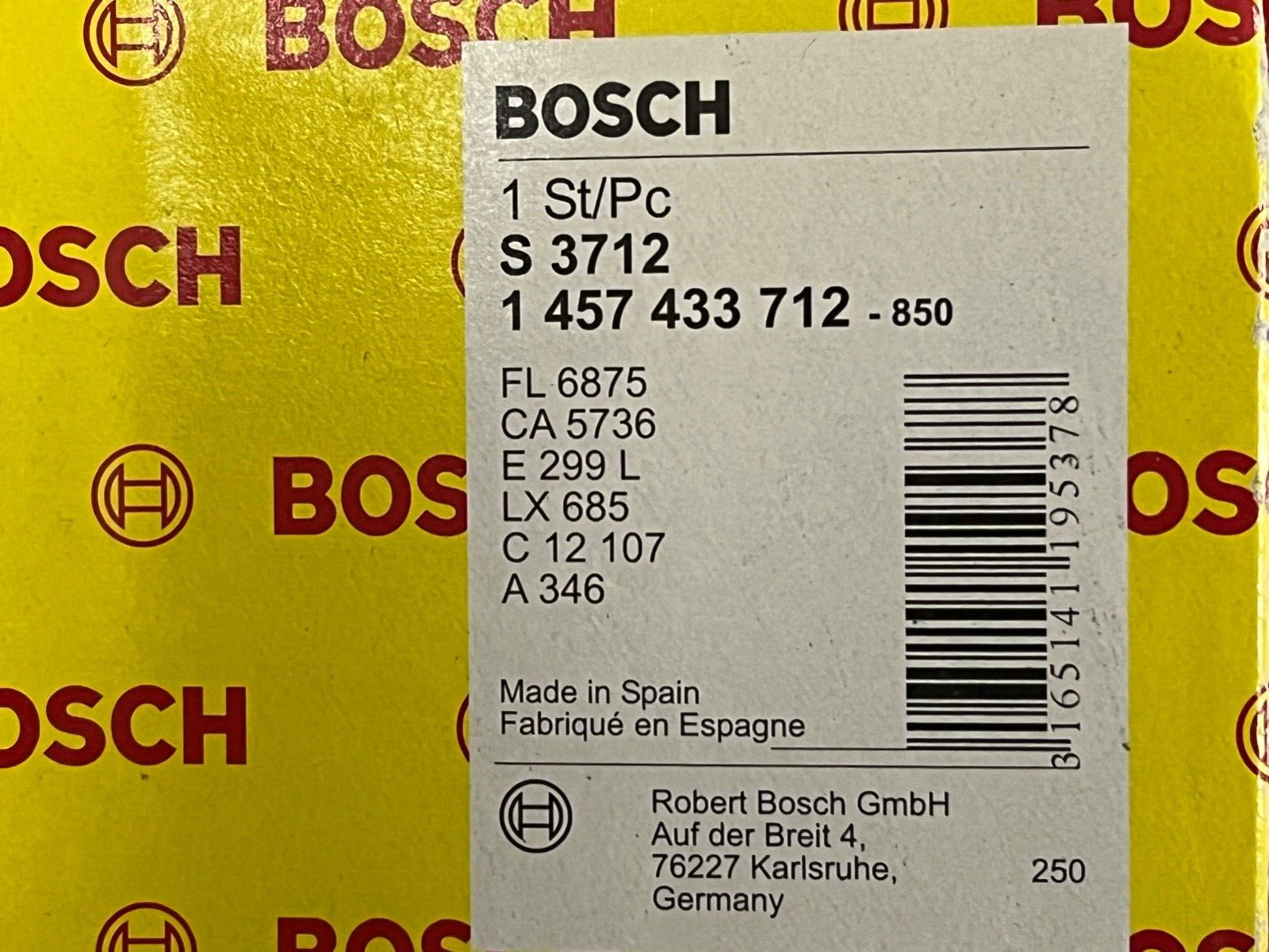 Bosch 1457433712 Air Filter fits Seat VW Volkswagen