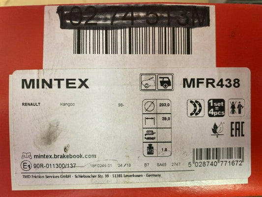 Mintex MFR438 Brake Shoe Set fits Renault BMW Nissan