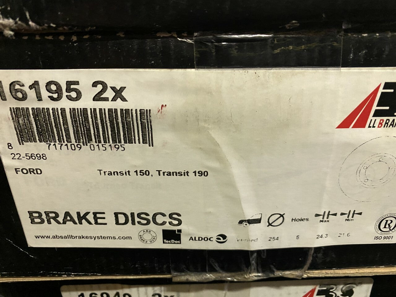ABS 16195 Front Vented Brake Disc fits Ford Transit