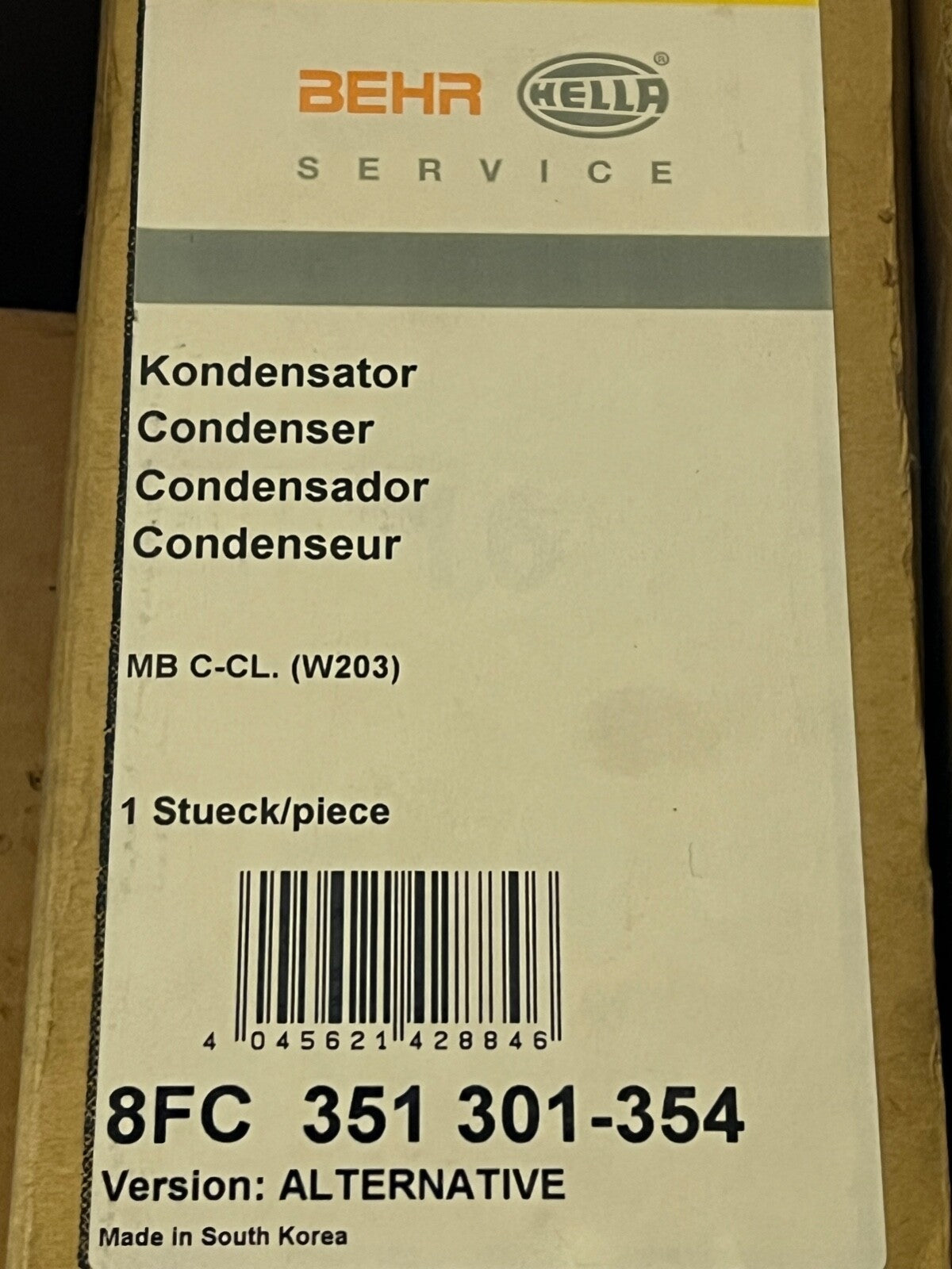 Behr 8FC351301354 Aircon Condenser  for Mercedes C-SERIES C203 (2000) C160 1.8 K