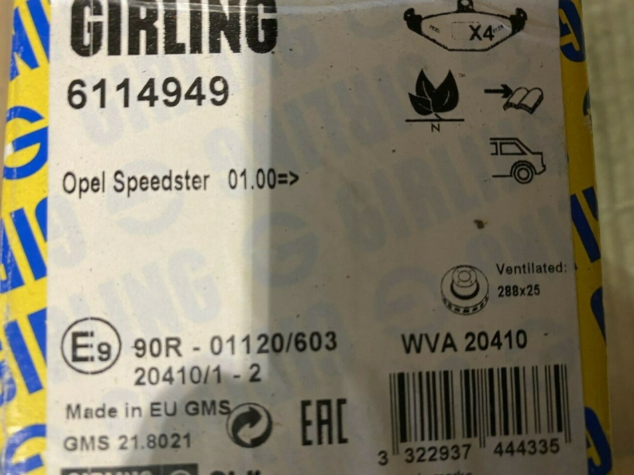 Girling 6114949 MDB1891 Rear Brake Pad Set fits Vauxhall Opel Lotus