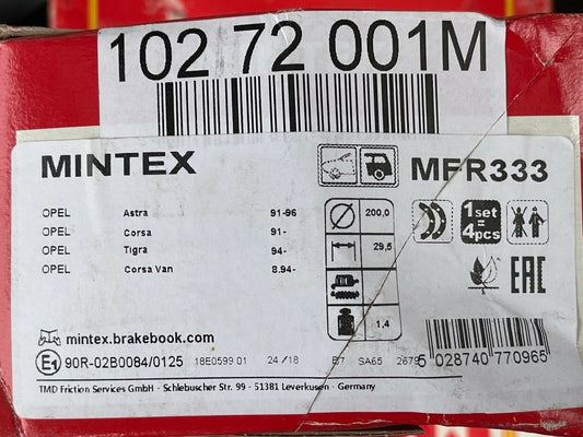 Mintex MFR333 Rear Brake Shoe Set fits Opel Vauxhall