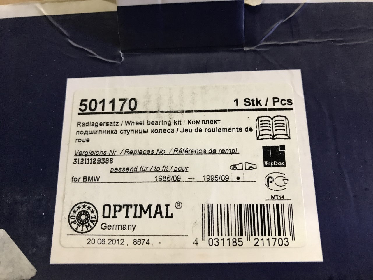 Front Wheel Bearing BMW 5 Series 88-97 7 Series 86-94 8 Series 90-94 501170