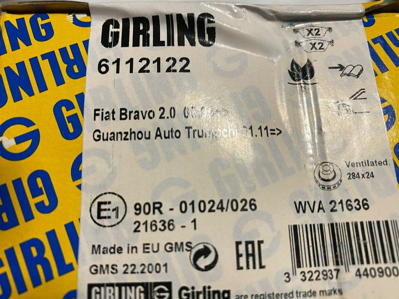 Girling 6112122 GDB1212 Front Brake Pad Set fits Fiat Alfa Romeo