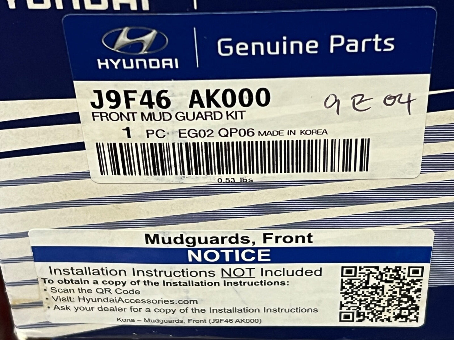 J9F46AK000 Genuine New HYUNDAI KONA FRONT MUD FLAPS  2017-2020