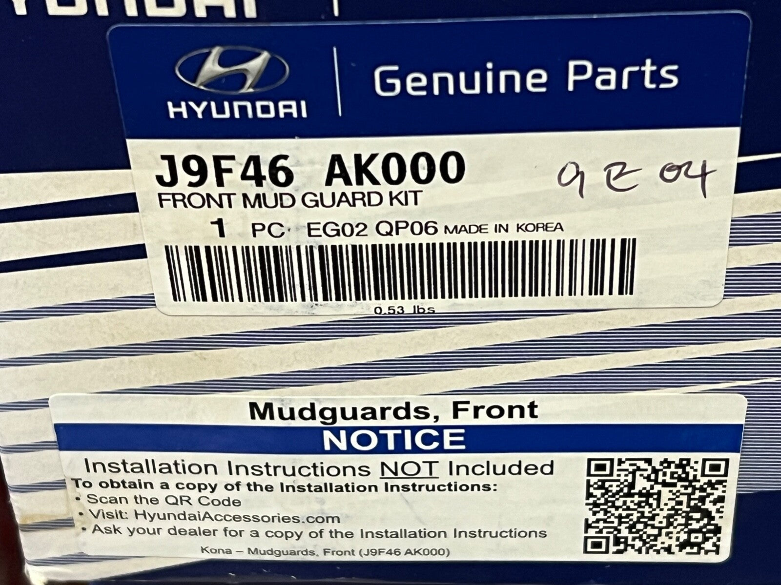 J9F46AK000 Genuine New HYUNDAI KONA FRONT MUD FLAPS  2017-2020