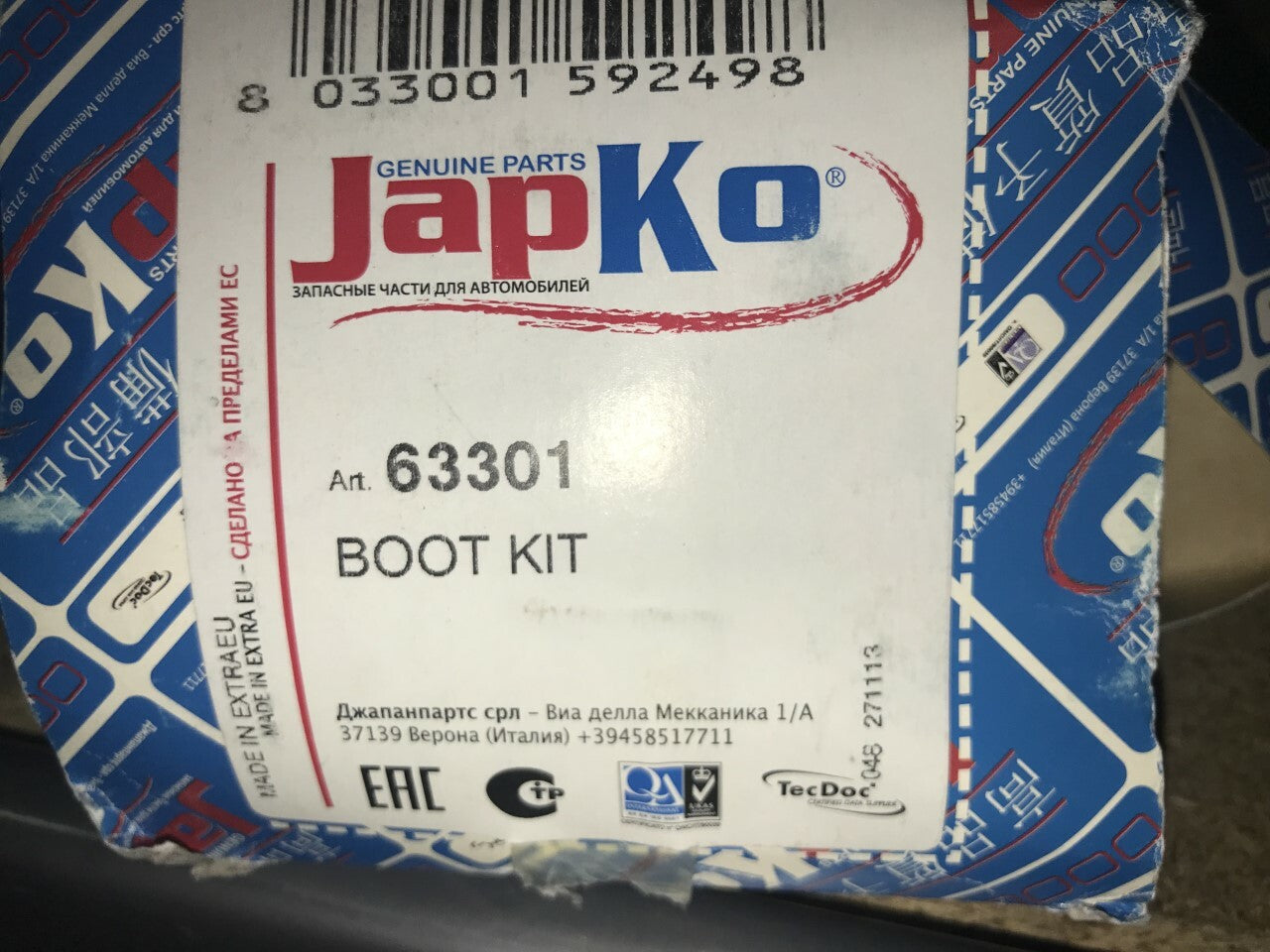 CV Boot Gaiter Kit Kia Picanto (BA) 2004-onwards Japko 63301