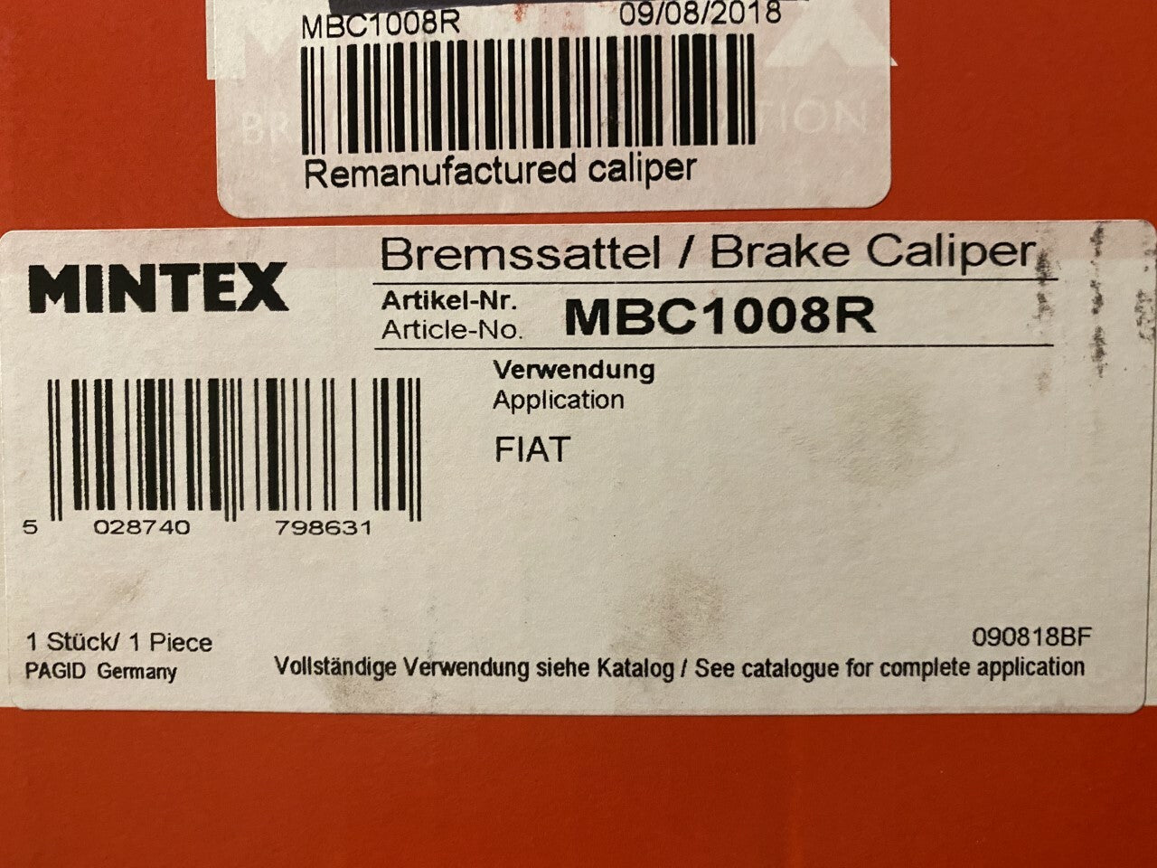 Mintex MBC1008R RX3898116A0 Off Right Hand Side Brake Caliper fits Fiat